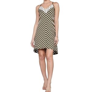 Laila Jayde Mitered Green And Cream Striped Dress NWT Medium